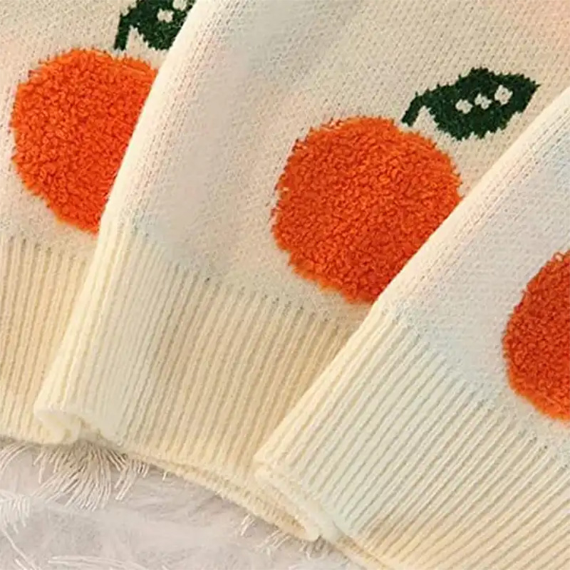 Áo len dệt kim nữ họa tiết màu cam