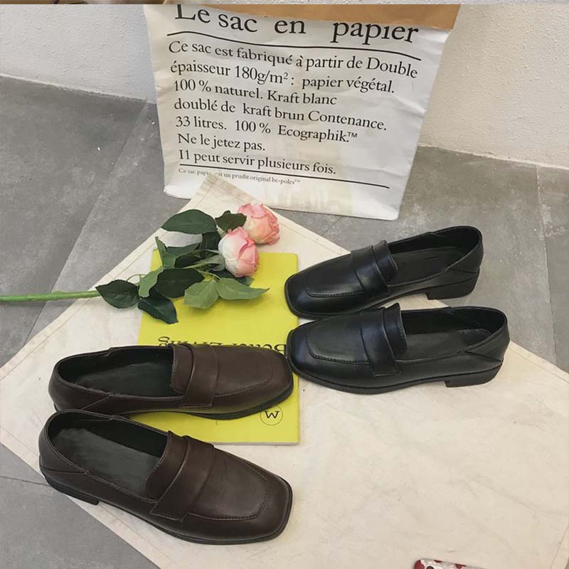 フラットシューズ パンプス レディース スクエアトゥ ヴィンテージ シングルシューズ