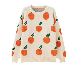 Women Knitted Sweater With Orange Pattern