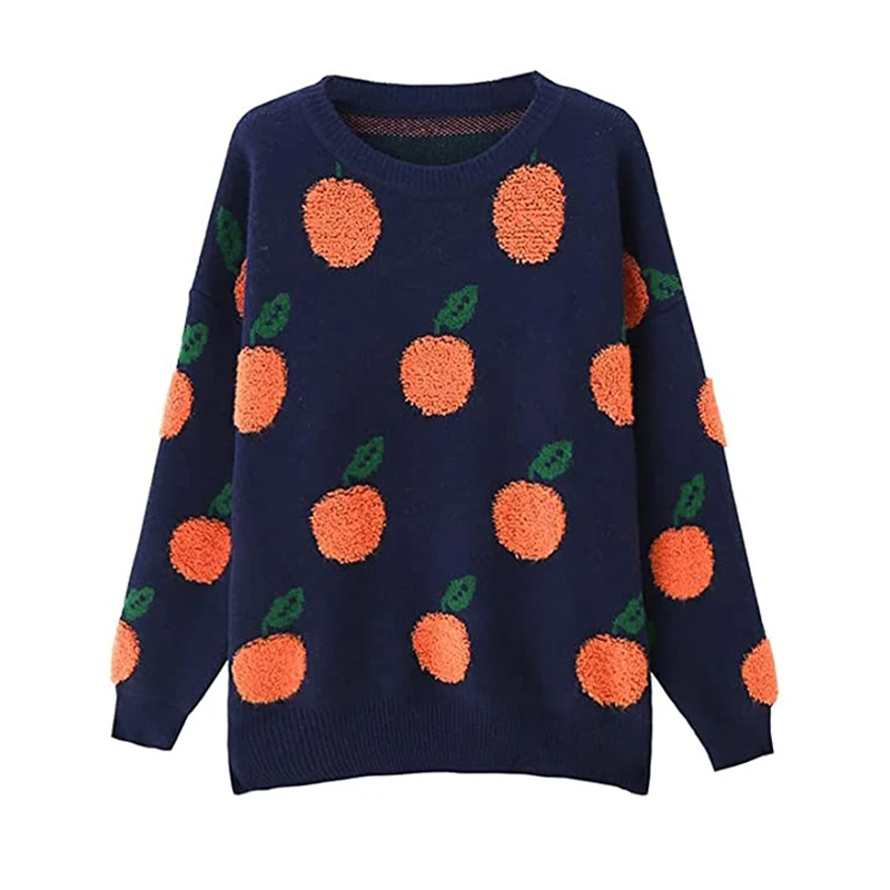 Áo len dệt kim nữ họa tiết màu cam