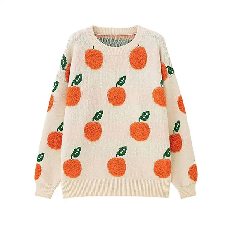 Áo len dệt kim nữ họa tiết màu cam