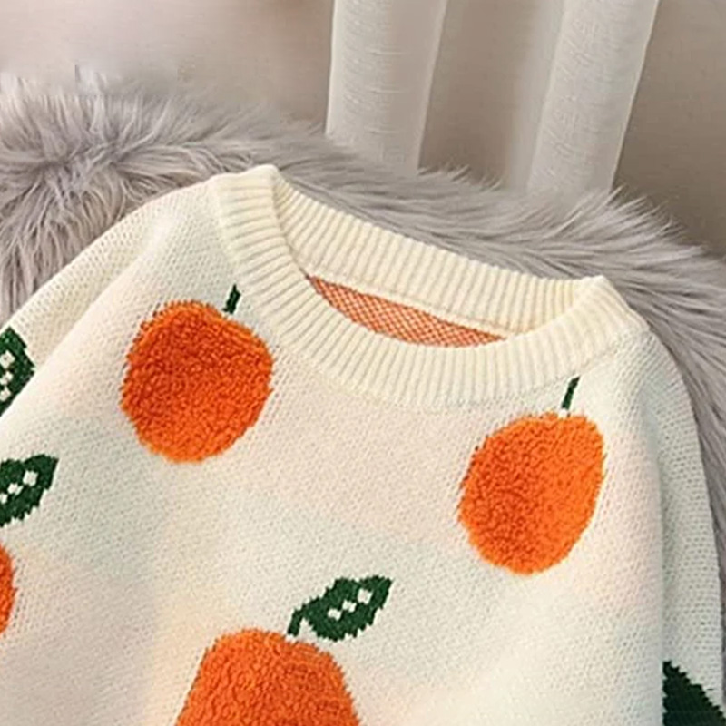 Áo len dệt kim nữ họa tiết màu cam