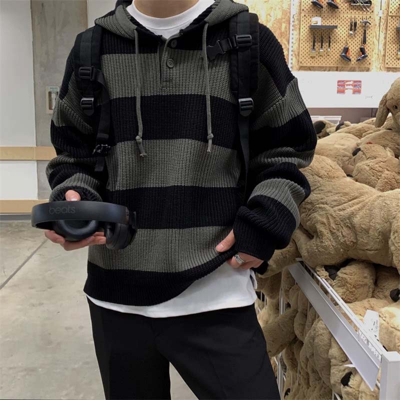 Men's Knitted Striped Hooded Sweater.jpg