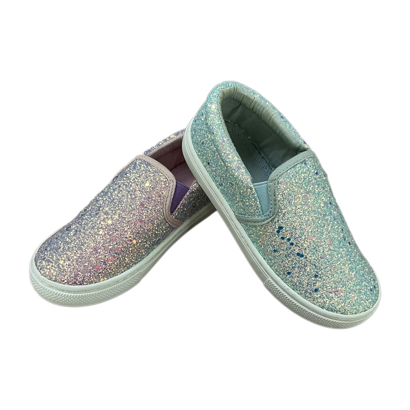 PU アッパー付きキッズ パープル グリーン シャイニング スリッポン シューズ