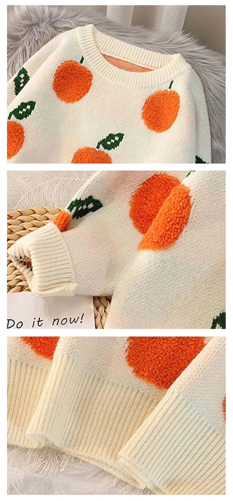 Women Knitted Sweater With Orange Pattern.jpg