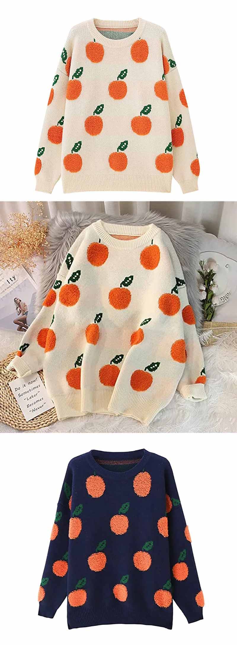 Women Knitted Sweater With Orange Pattern.jpg