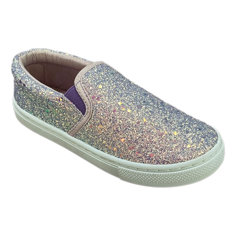 Kids Purple Green Shining Slip On Shoes With PU Upper.jpg