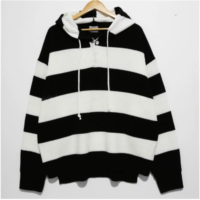 Men's Knitted Striped Hooded Sweater.jpg